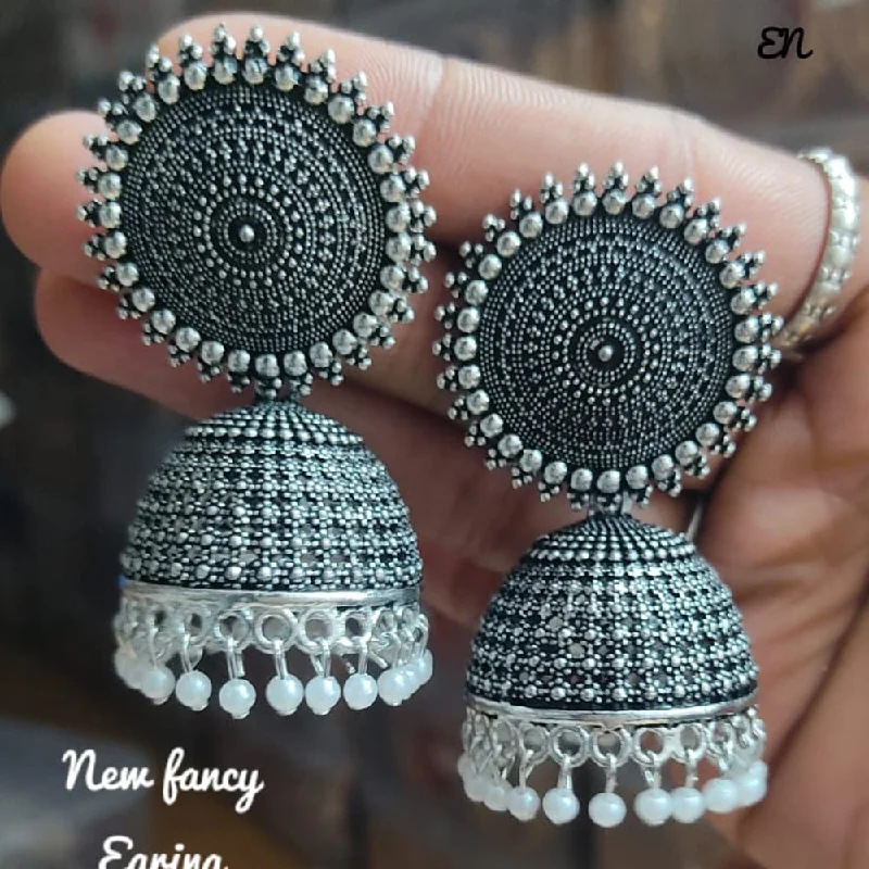 women’s luxury pearl earrings-Lucentarts Jewellery Oxidised Plated Jhumki Earrings