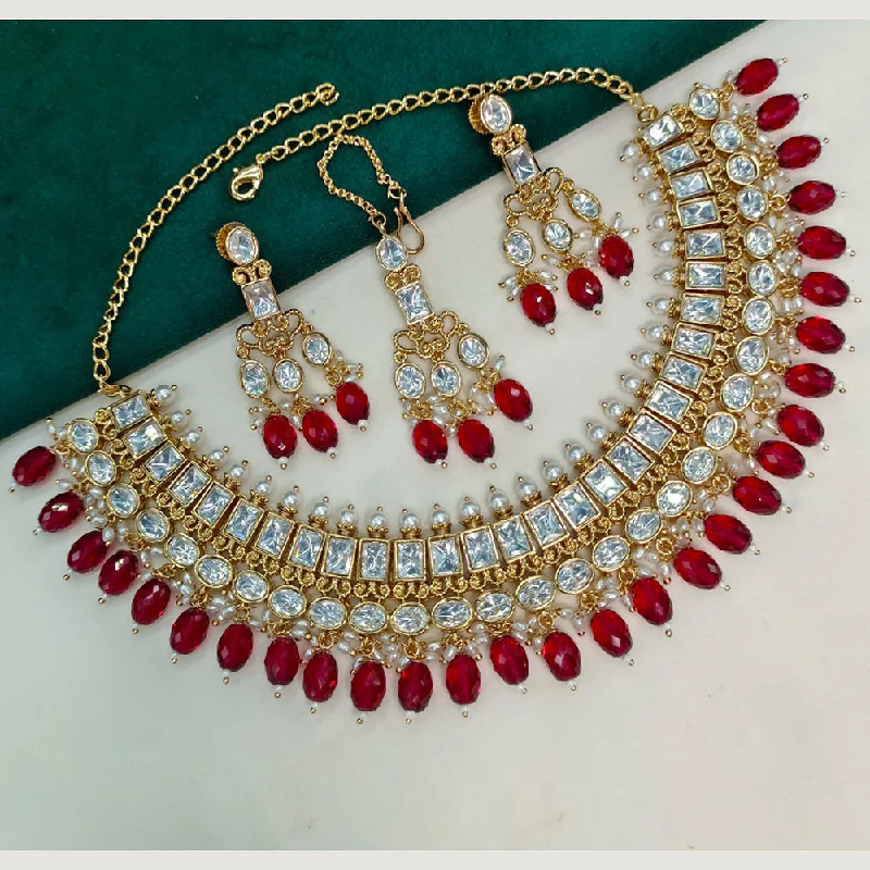 gold-chain necklaces for women-Amoliya Jewels Gold Plated Polki Kundan Necklace Set