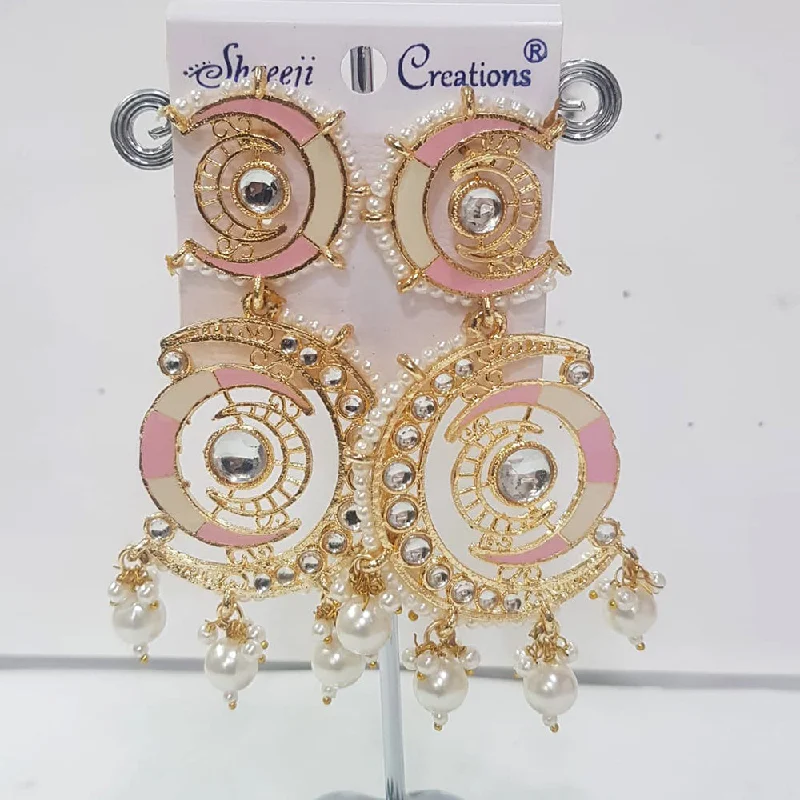 women’s flower drop earrings-Shreeji Gold Plated Meenakari Dangler Earrings