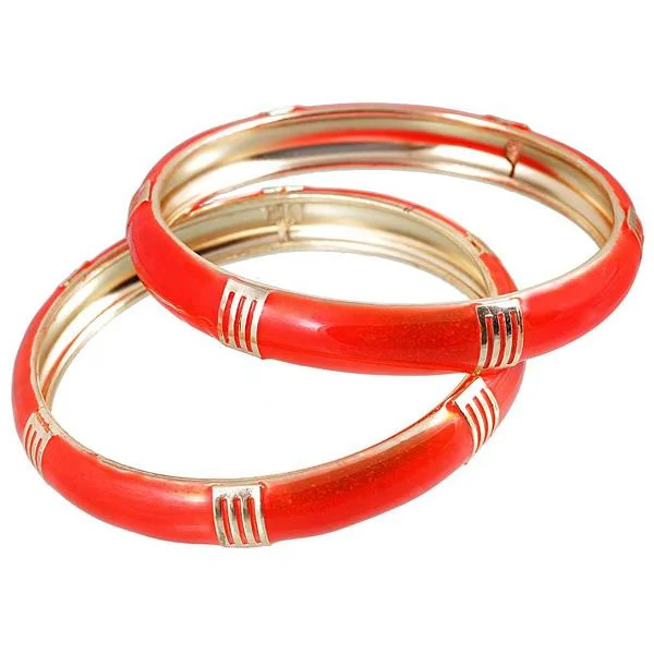 luxury gold bangles for women-Kriaa Red Enamel Gold Plated Set of 2 Bangles - 1401137_2.6