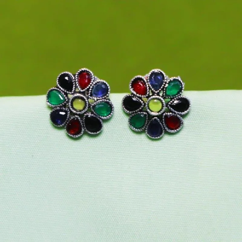 stylish earrings for women-Akruti Collection Oxidised Plated Crystal Stone Studs Earrings