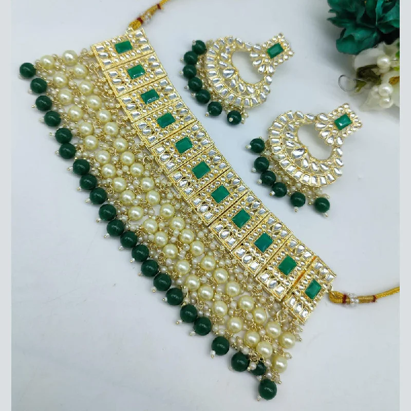 personalized birthstone necklace for her-SNERA Gold Plated Kundan Stone And Pearls Choker Necklace Set