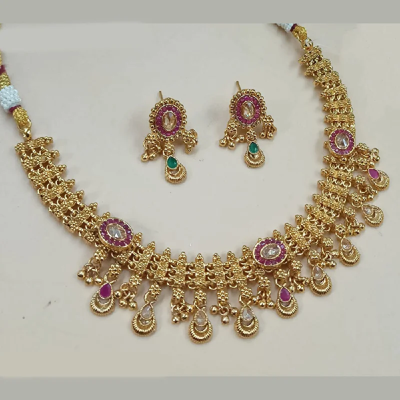 women’s diamond necklaces-Padmawati Bangles Gold Plated Crystal Stone Necklace Set