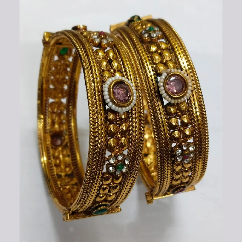 personalized bangle bracelets-Niyansh Bangles Pota Stone Gold Plated Bangles Set - 11241012