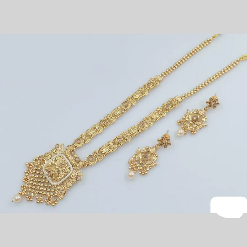 fashion necklaces for women-Rani Sati Jewels Gold Plated Pota Stone And Pearl Long Necklace Set