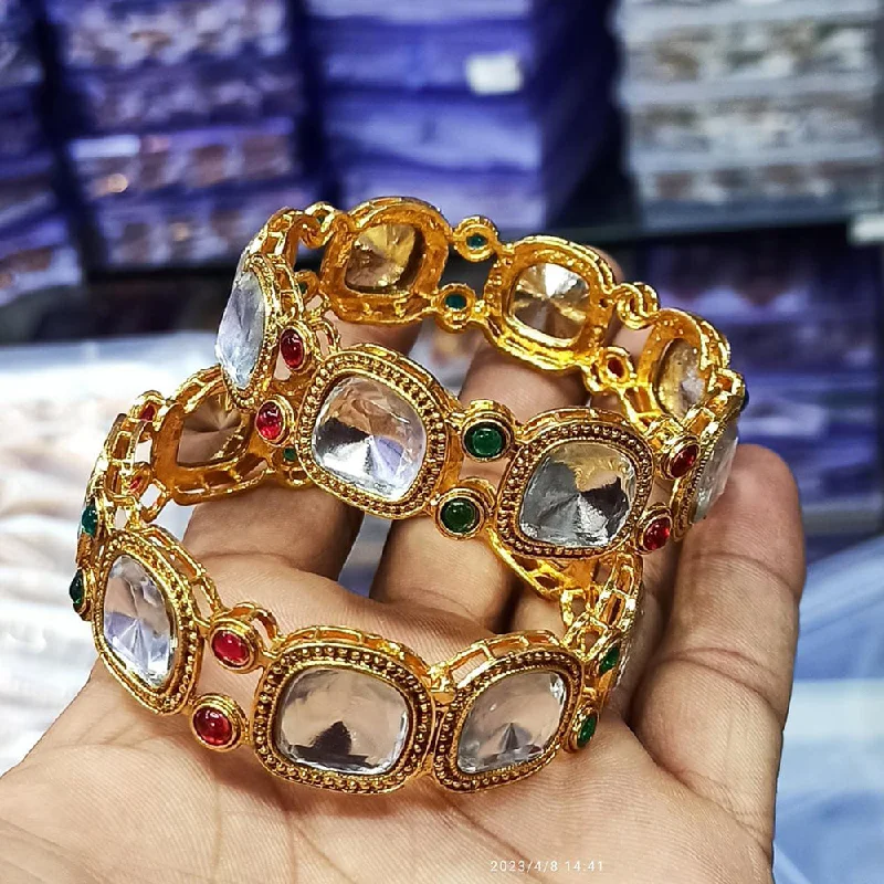 unique gold bracelets for women-Manisha Jewelley Gold Plated Crystal Stone Bangles Set