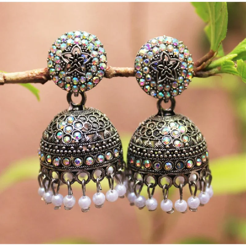 stylish earrings for women-H K Fashion Oxidised Plated Austrian Stone Jhumki Earrings