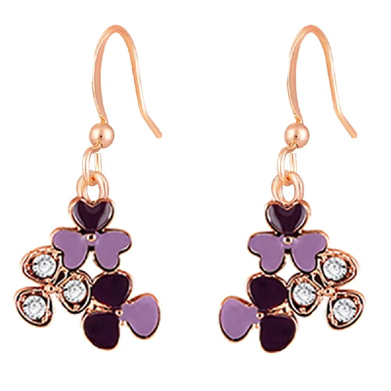 women’s ruby earrings-Mahi Rose Gold Plated Purple Meenakari Work and Crystals Floral Earrings for Women (ER1109853ZPur)