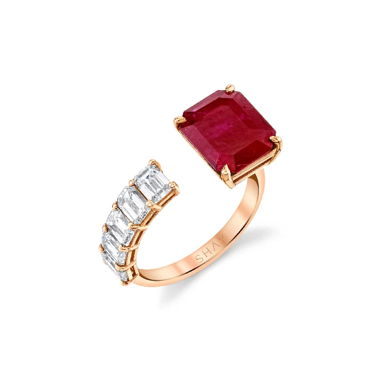 unique engagement rings for women-READY TO SHIP FLOATING RUBY & DIAMOND RING