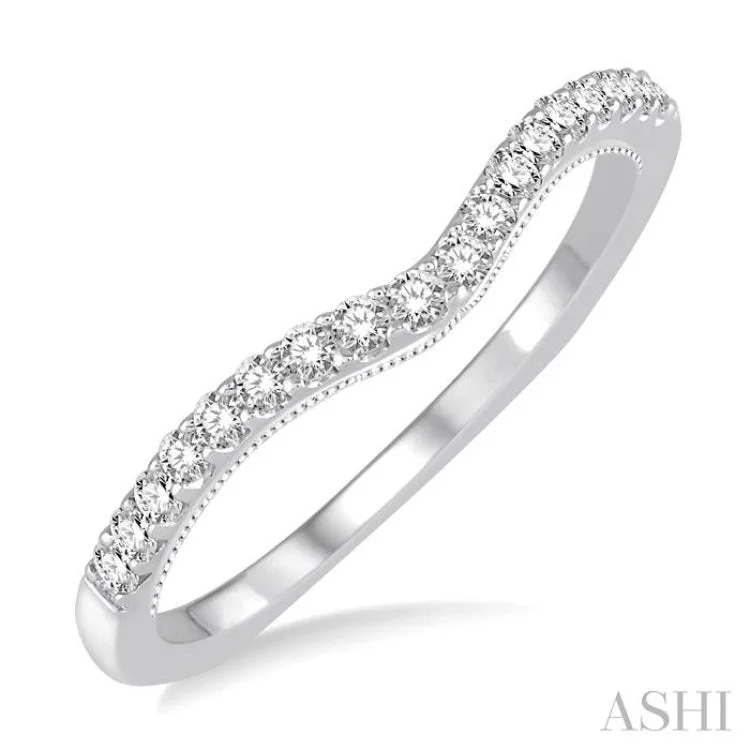 simple rings for women-1/5 Ctw Round Diamond Wedding Band in 14K White Gold