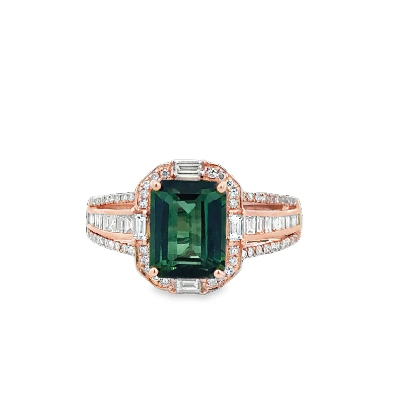 women’s engagement rings with rubies and diamonds-Green Tourmaline and Diamond Ring in Rose Gold