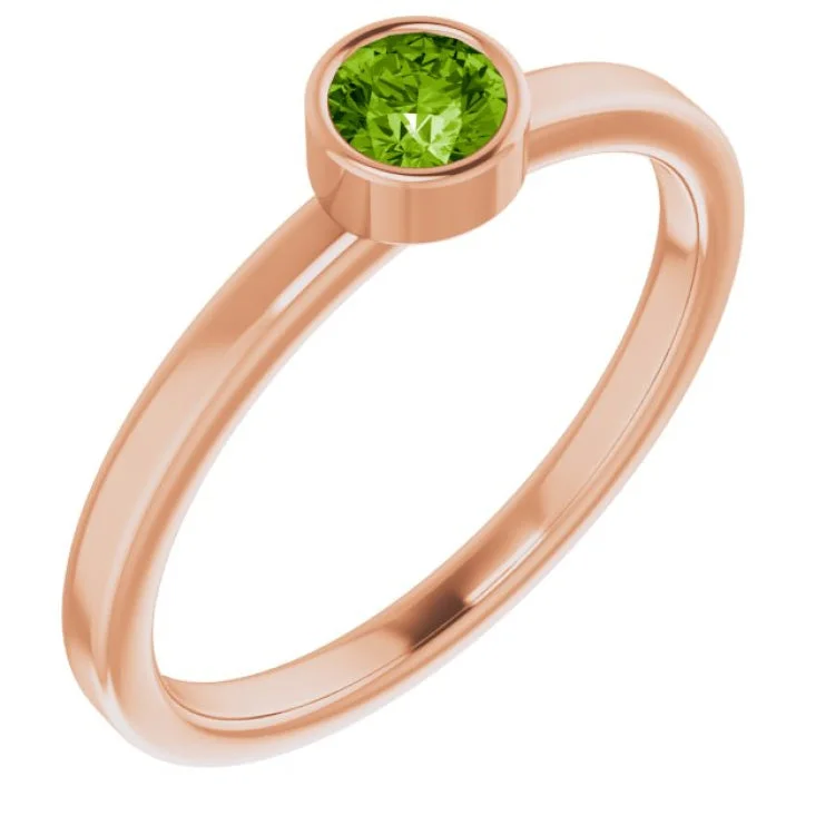 custom gemstone rings for women-14K Rose 4 mm Natural Peridot Ring