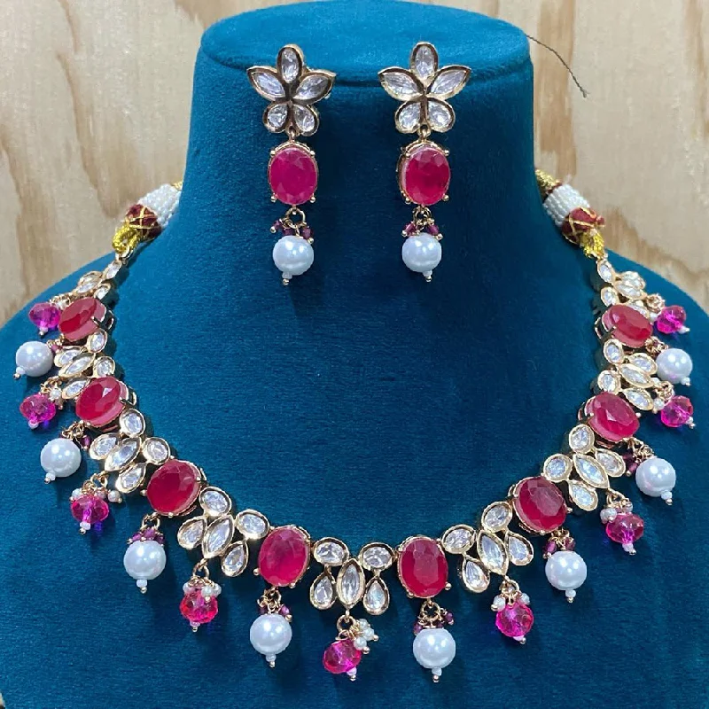 women’s layered charm necklaces-Amoliya Jewels Gold Plated Polki Kundan And Beads Necklace Set