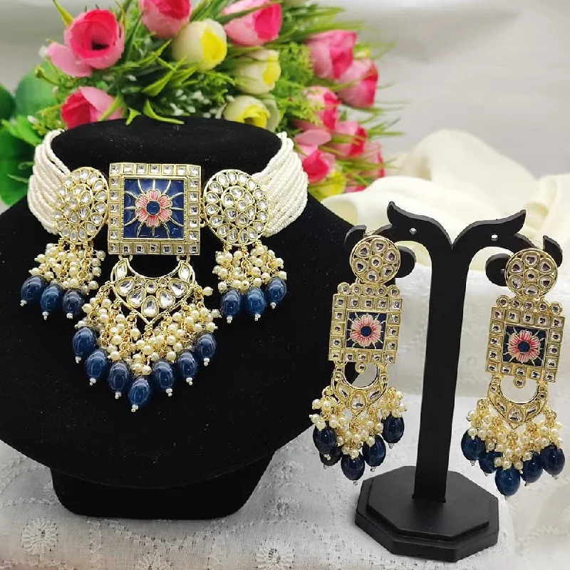 engraved necklaces for women-Akruti Collection Gold Plated  Kundan Stone And Beads Choker Necklace Set