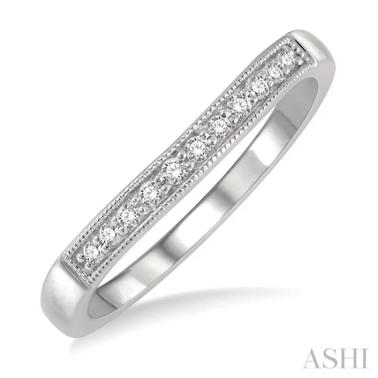 luxury diamond rings for women-1/10 Ctw Arched Round Cut Diamond Wedding Band in 14K White Gold