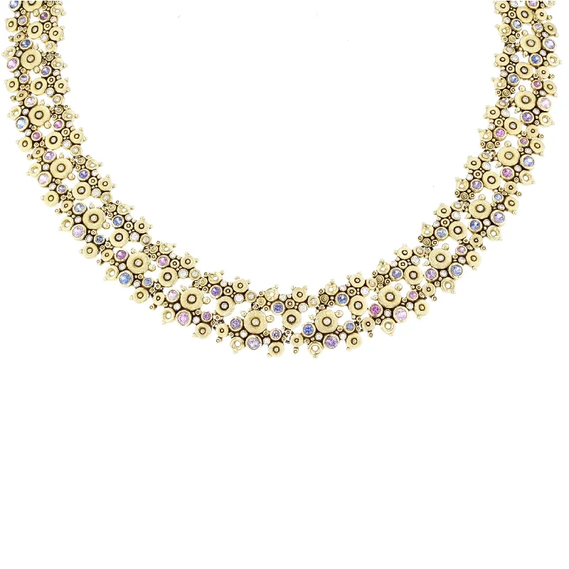 elegant wedding necklaces for women-Multi Color Sapphire and Diamond Lace Necklace