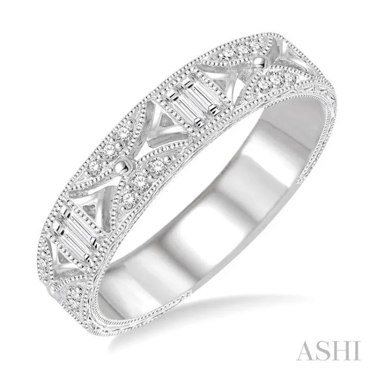 adjustable fashion rings for women-1/3 Ctw Diamond Stack Band in 14K White Gold