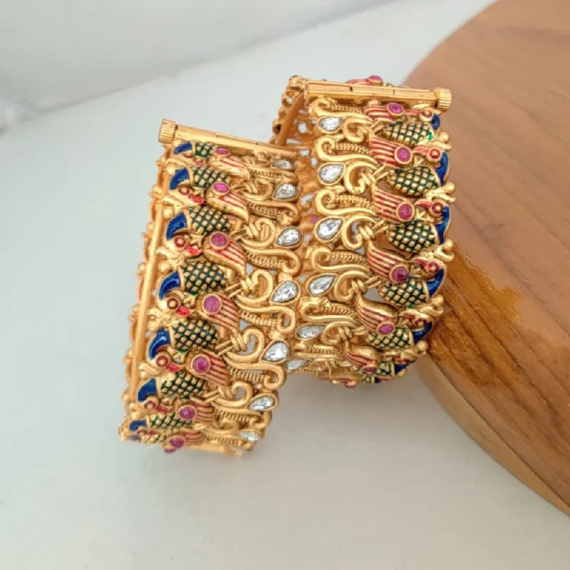 women’s cuff bracelets with stones-Manisha Jewellery Gold Plated Pota Stone Bangles Set