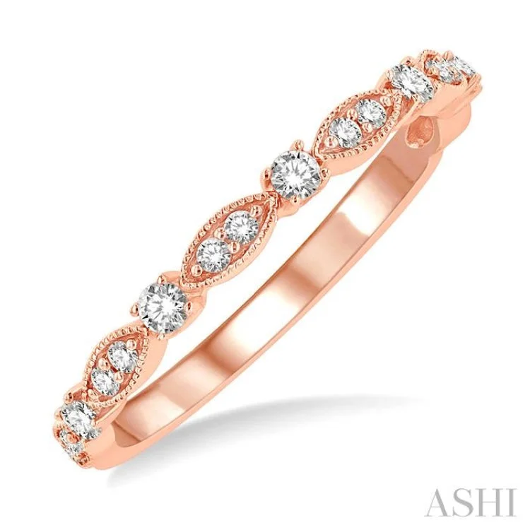 custom name rings for women-1/4 ctw Lattice Marquise and Circular Mount Round Cut Diamond Stackable Band in 14K Rose Gold