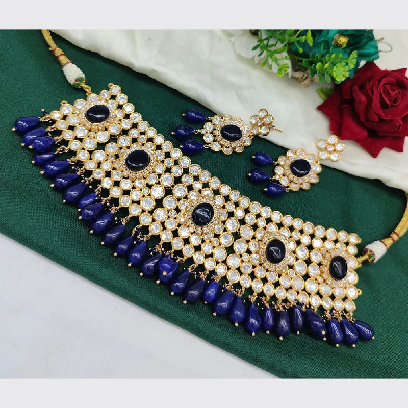 crystal necklaces for women-Akruti Collection Gold Plated  Polki Kundan And Beads Choker Necklace Set