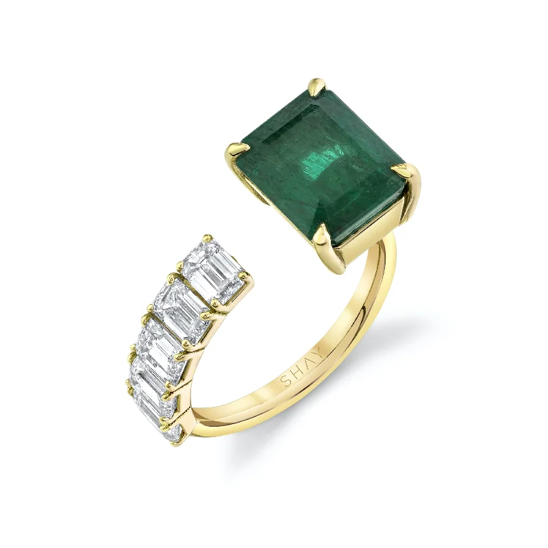 women’s princess-cut engagement rings-READY TO SHIP FLOATING EMERALD & DIAMOND RING