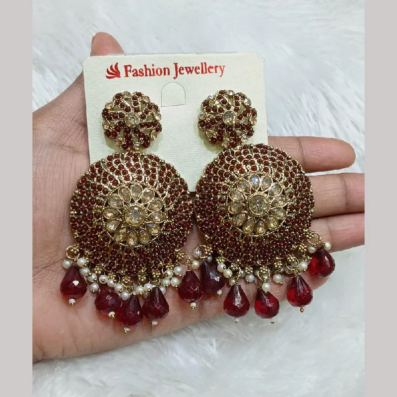 trendy pearl earrings for women-Lucentarts Jewellery Gold Plated Crystal Stone And Pearls Dangler Earrings