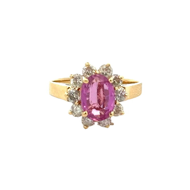 women’s designer engagement rings-Pink Sapphire and Diamond Ring in 18k Yellow Gold