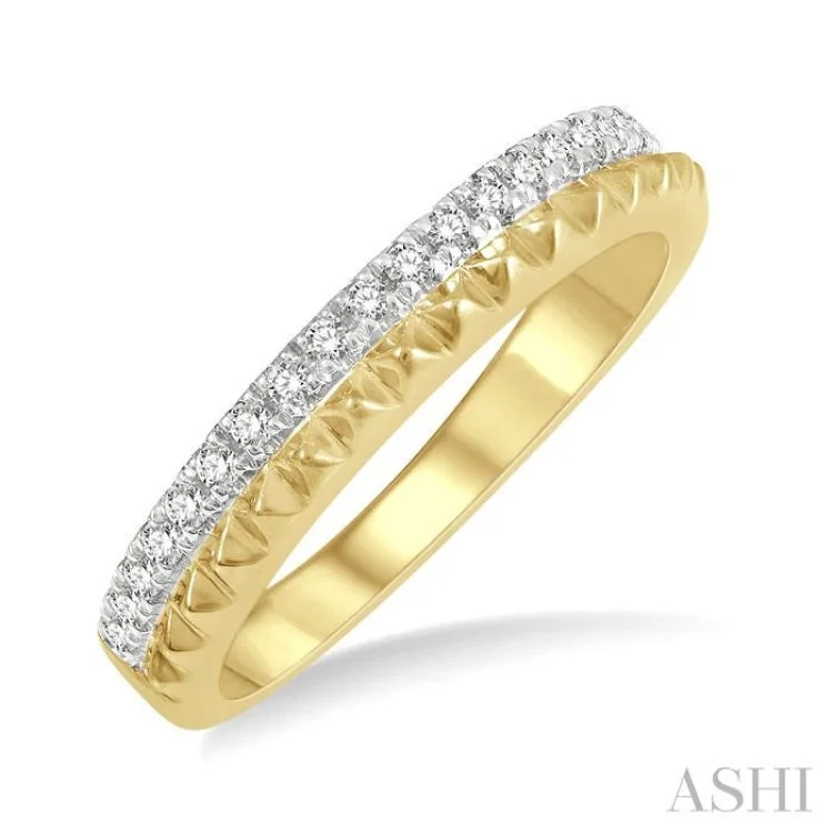 birthstone rings for women-1/5 Ctw Pyramid Bead and Round Cut Diamond Wedding Band in 14K Yellow Gold