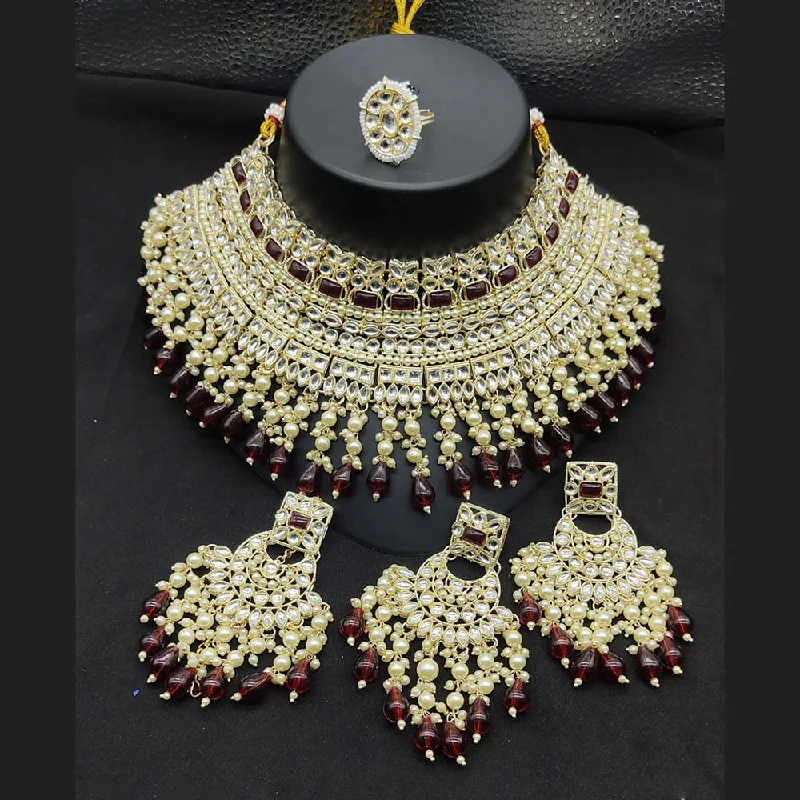 sterling silver initial necklaces-Lucentarts Jewellery Gold Plated Kundan Stone And Pearls Choker Necklace Set