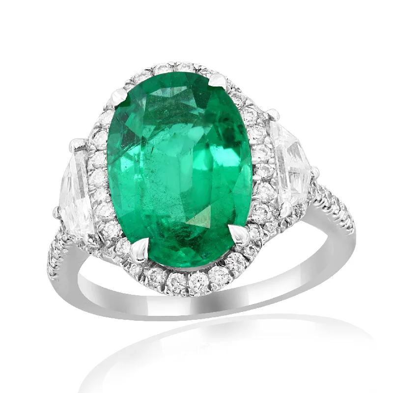 women’s emerald engagement rings-Zambian Emerald and Diamond Ring in Platinum