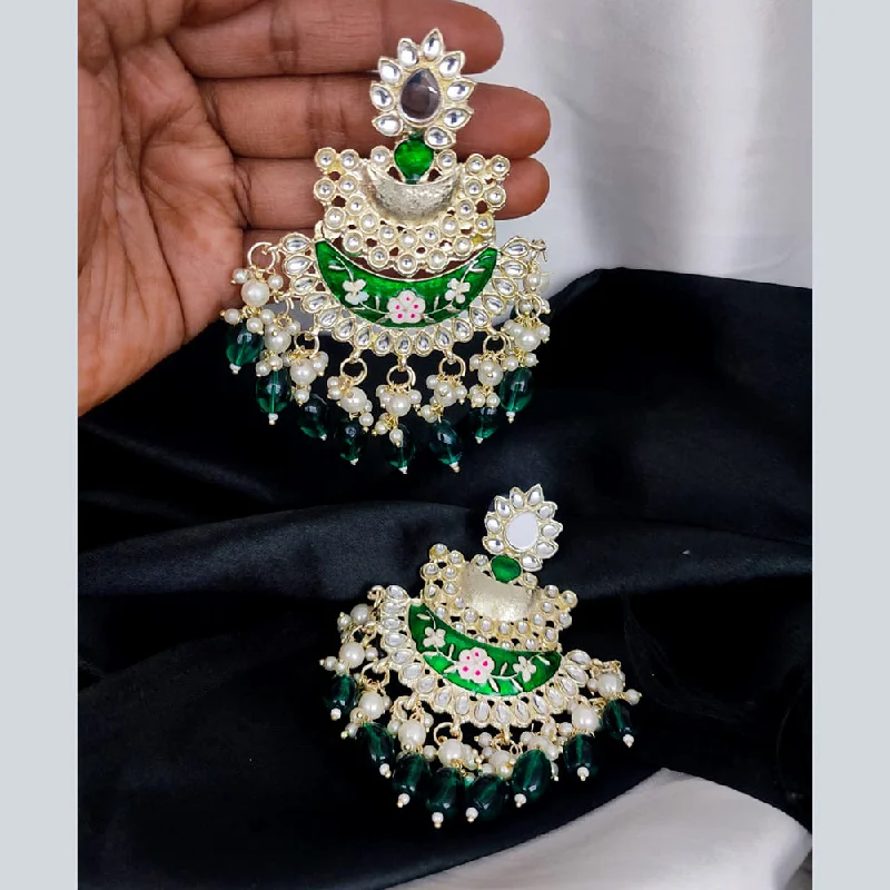 women’s emerald earrings-Lucentarts Jewellery Gold Plated Kundan And Meenakari Dangler Earrings