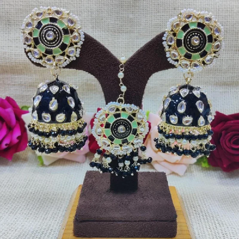 women’s vintage gemstone earrings-Manisha Jewellery Gold Plated Meenakari Jhumki Earrings  With Maangtikka