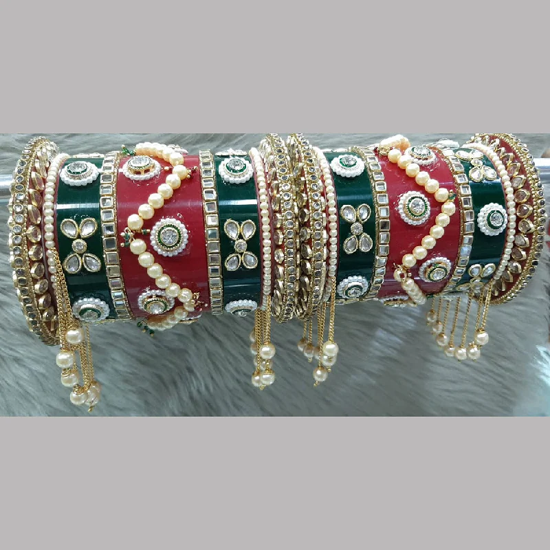 women’s multi-layered bracelets-Pooja Bangles Gold Plated Bangle Set