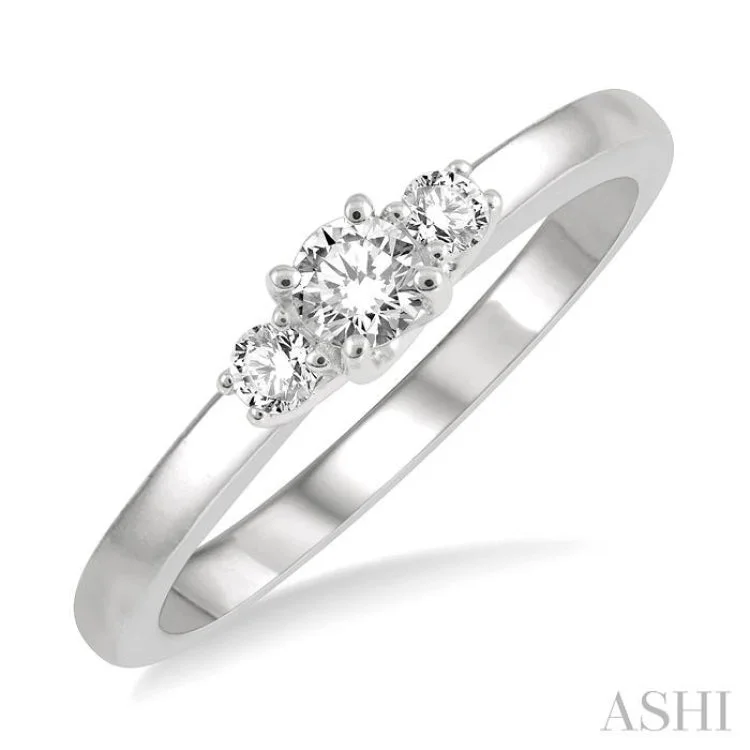 affordable rings for women-1/4 Ctw Round Cut Diamond Three-Stone Ring in 14K White Gold