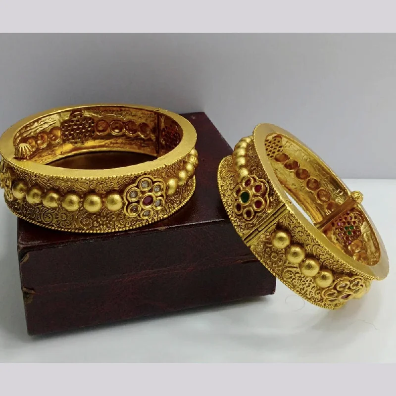 women’s birthstone bracelets-Niyansh Bangles Pota Stone Gold Plated Bangles Set - 11241014