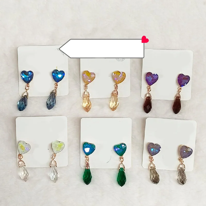 women’s handmade stud earrings-Diyu Dhyu Crystal Stone Dangler Earrings (Assorted)