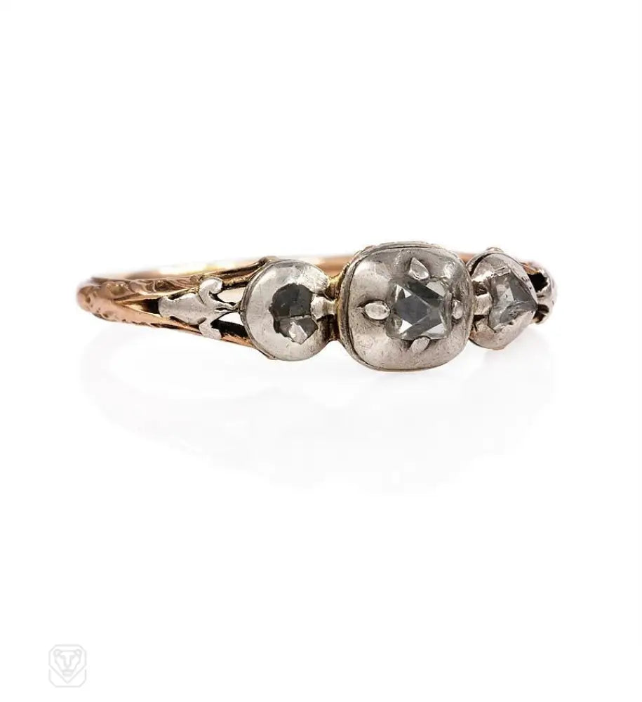 vintage-inspired engagement rings-Antique three-stone diamond ring