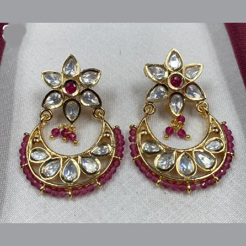 女士Earrings 长尾词Royal Kundan Jewellery Gold Plated Polki Kundan And Pearls Dangler Earrings