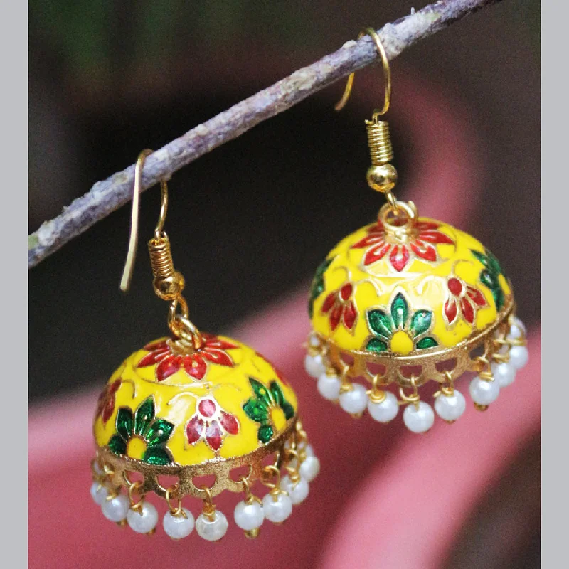 chic earrings for women-H K Fashion Antic Gold Plated Meenakari Jhumki Earrings