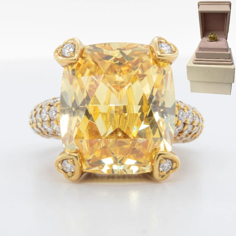 women’s custom wedding engagement rings-Judith Ripka Lola 18k Yellow Gold Lemon Quartz Diamond Ring Size 4.75 BOX