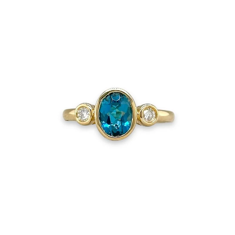 women’s vintage-style engagement rings-14K Y Gold 1.52ct Bezel Set Blue Topaz and 0.11ctw G/SI1 Diamond Ring