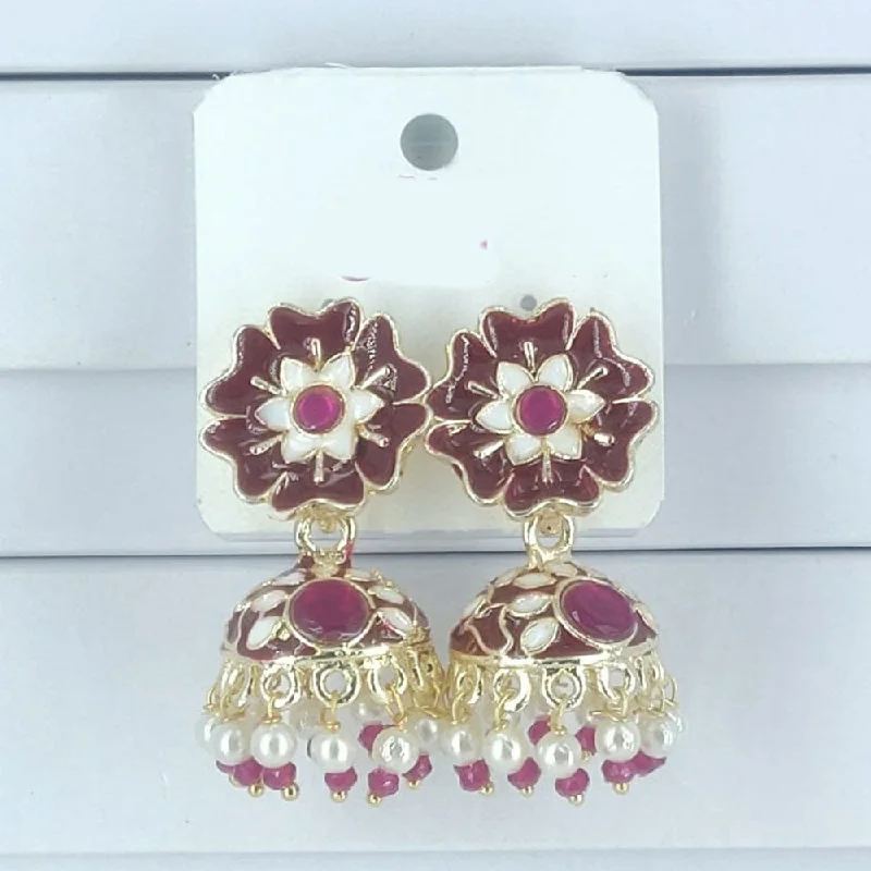 women’s moonstone earrings-Corbeda Fashion Gold Plated Meenakari Jhumki Earrings