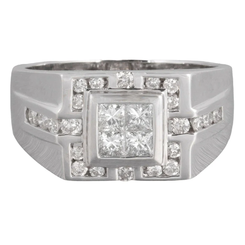 vintage engagement rings for women-18k White Gold Four Stone Princess Cut Diamond Ring w/ accents 0.82ctw size 9.25