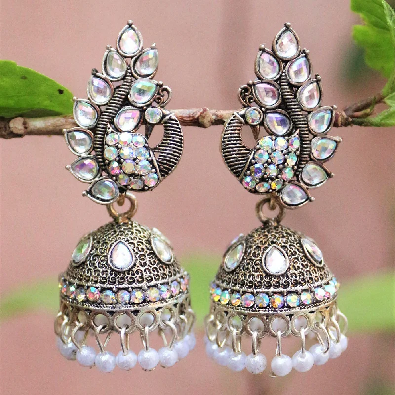 women’s gemstone drop earrings-H K Fashion Oxidised Plated Austrian Stone And Beads Jhumki Earrings