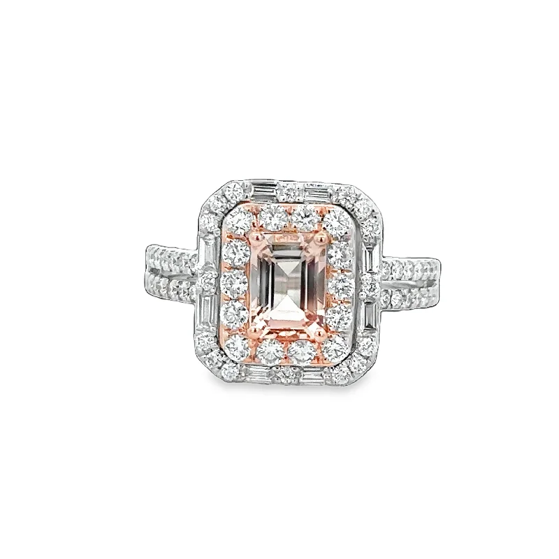 women’s engagement rings-Morganite and Diamond Ring in Rose and White Gold