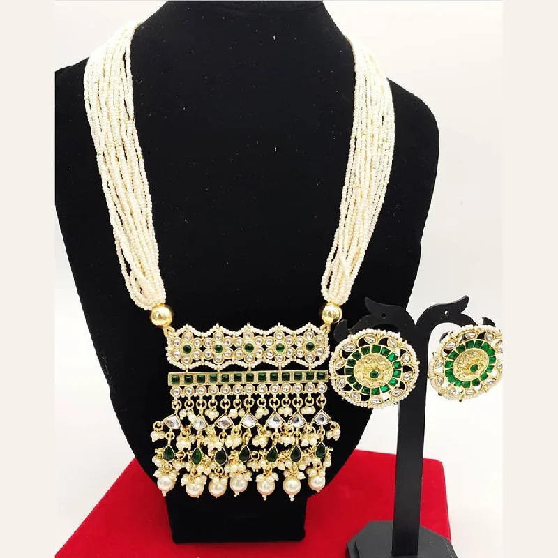 women’s pearl necklaces-SNERA Gold Plated Kundan Stone & Pearls Necklace Set