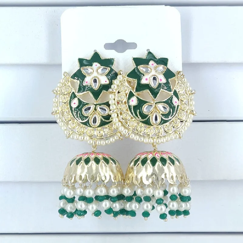 women’s engagement earrings-Corbeda Fashion Gold Plated Kundan And Meenakari Jhumki Earrings