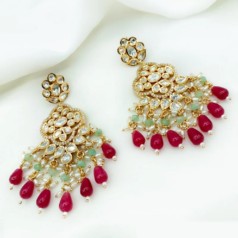 women’s gold stud earrings-Royal Kundan Jewellery Gold Plated Polki Kundan And Pearls Dangler Earrings