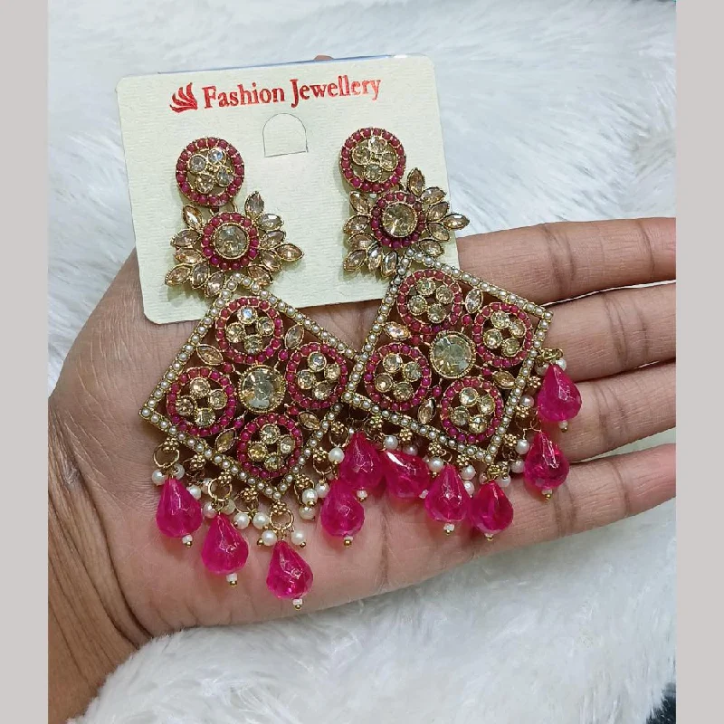 women’s flower earrings-Lucentarts Jewellery Gold Plated Crystal Stone And Pearls Dangler Earrings