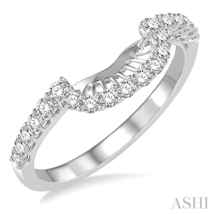 women’s birthstone rings-3/8 Ctw Arch Shape Round Cut Diamond Wedding Band in 14K White Gold